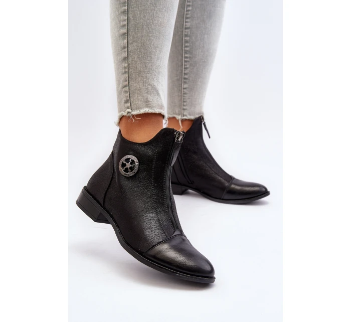 Damskie Botki Na Płaskim Obcasie Z Zamkiem Czarne Loratie Damskie Botki Na Płaskim Obcasie Z Zamkiem Czarne Loratie
