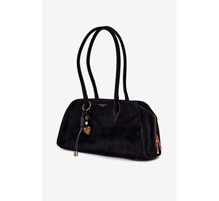 Eko semišová kabelka s přívěskem Černá Noelia