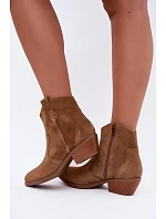 Dámské kožené kotníkové boty na podpatku Big Star model 22349472 Camel - Big Star Shoes Dámské kožené kotníkové boty na podpatku Big Star model 22349472 Camel - Big Star Shoes