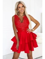 rozšířené šaty s krajkovým výstřihem červené model 21241682 - numoco