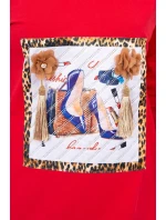 Šaty s 3D grafikou a ozdobnými volánikmi červené