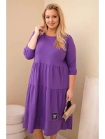 Dámská bavlněná sukýnka Plus Size s volánky a ohrnutým rukávem fialová Dámská bavlněná sukýnka Plus Size s volánky a ohrnutým rukávem fialová