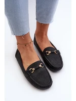 Mokasyny Damskie Ażurowe Z Ozdobą Czarne Kaydance