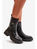 Botki Damskie Eko Skórzane Na Zamek Z Ozdobnymi Detalami Czarne Reritha Botki Damskie Eko Skórzane Na Zamek Z Ozdobnymi Detalami Czarne Reritha