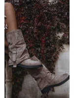 Kozaki Damskie Z Wywiniętą Cholewką Do Połowy Łydki Z Klamrą Khaki Minelle Kozaki Damskie Z Wywiniętą Cholewką Do Połowy Łydki Z Klamrą Khaki Minelle