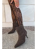 Kožené semišové kotníčkové boty na podpatku s podšívkou Big Star model 22386424 Hnědé - Big Star Shoes