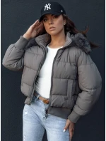 Dámská prošívaná zimní bunda s kožešinou tmavě šedá Dstreet model 21979218 - FashionStreet