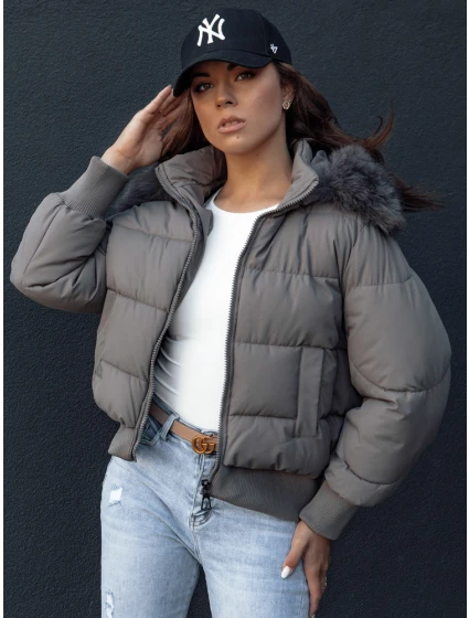 Dámská prošívaná zimní bunda s kožešinou tmavě šedá Dstreet model 21979218 - FashionStreet