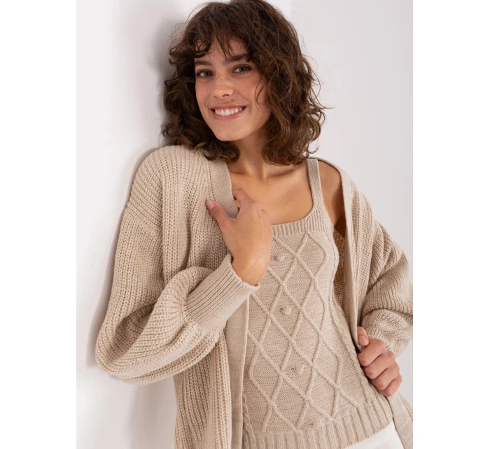 Béžový dámsky dvojdielny set - top a sveter (8019)