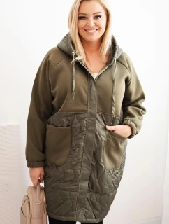 Dámska prešívaná mikina s kapucňou a veľkými vreckami Khaki
