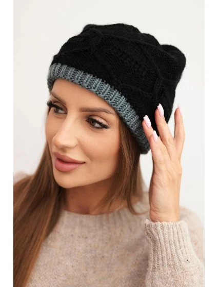 Dámská zimní čepice z vlny s vzorem černá + šedá model 21782991 - K-Fashion