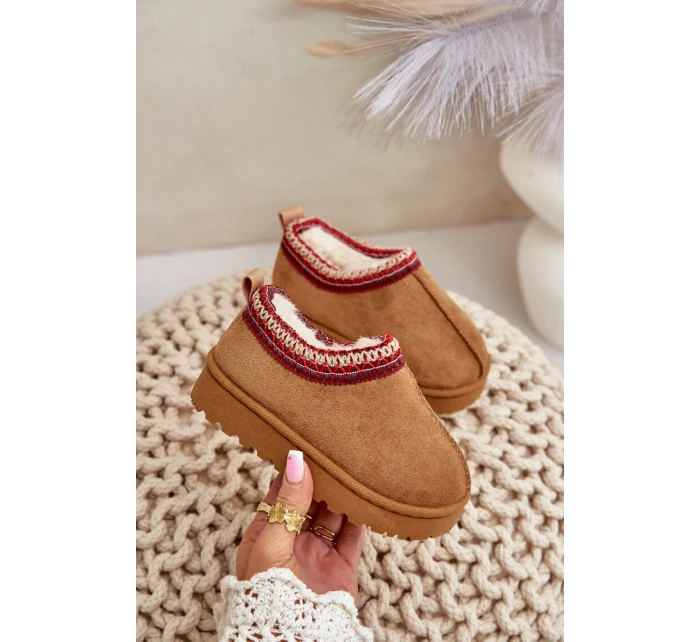 Śniegowce Botki Dziecięce Na Platformie Ocieplane Futerkiem Camel Vilabria