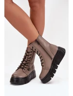 Botki Workery Damskie Na Platformie Ocieplane Vinceza 58588 Ciemnobeżowe