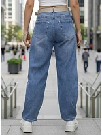 Dámske baggy modré džínsy s opaskom FashionStreet UY2945