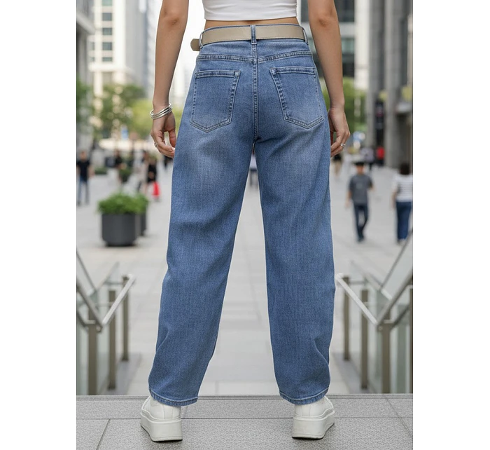 Dámske baggy modré džínsy s opaskom FashionStreet UY2945