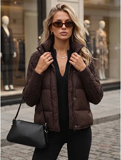 Dámska prešívaná péřová bunda s pletenými rukávmi, hnedá, FashionStreet TY5931