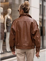 Dámská kožená bunda se stojáčkem, světle hnědá, FashionStreet TY6065 Dámská kožená bunda se stojáčkem, světle hnědá, FashionStreet TY6065