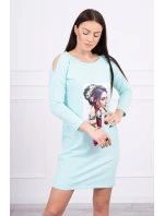 Šaty s grafikou a farebnou 3D mašľou mincovníka