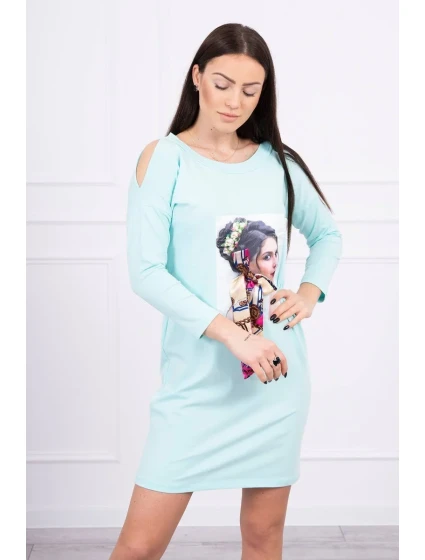 Šaty s grafikou a farebnou 3D mašľou mincovníka