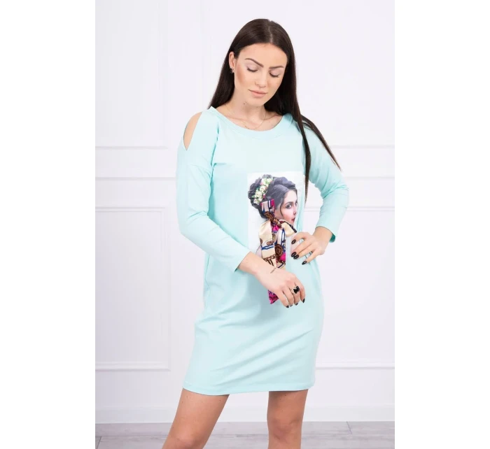 Šaty s grafikou a farebnou 3D mašľou mincovníka