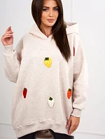 Zateplená mikina s jahodovým motívom béžová melanž