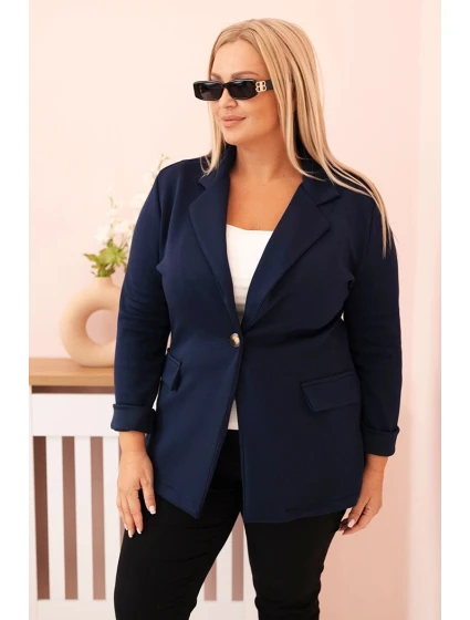 Dámská viskózová sako Plus Size s dlouhým rukávem a límcem modrá Dámská viskózová sako Plus Size s dlouhým rukávem a límcem modrá