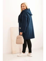 Dámske Plus veľkosť Faux Shearling kabát s kapucňou a vreckami Blue