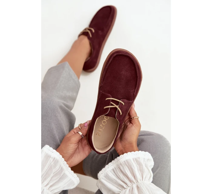 Półbuty Damskie Typu Barefoot Z Naturalnego Zamszu Zazoo 327 Bordowe