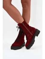 Botki Workery Damskie Z Naturalnego Zamsz Ocieplane Zazoo 4213 Bordowe