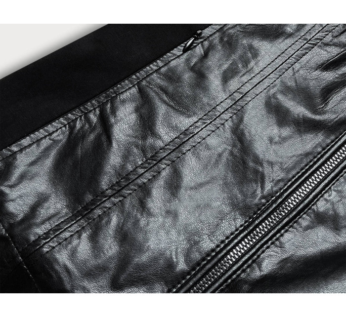 Vypasovaná černá dámská bunda s různých spojených materiálů (752ART)