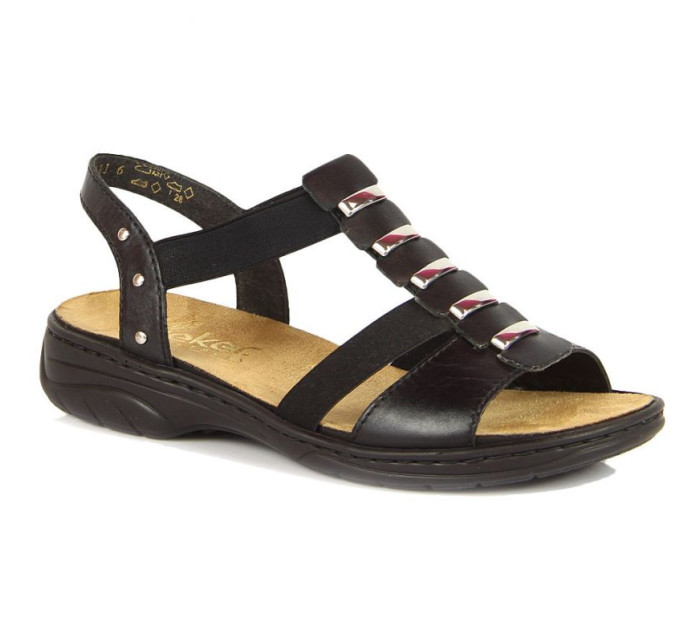 Čierne kožené dámske sandále Rieker W 64580