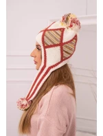 Dámska klapka na uši Eunika K322 ecru+red