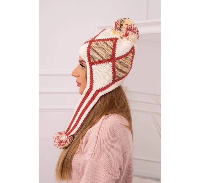 Dámska klapka na uši Eunika K322 ecru+red