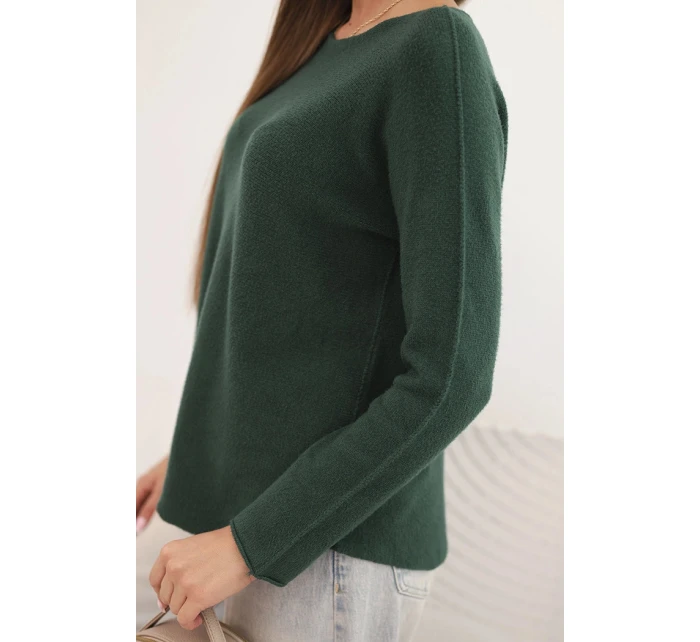 Dámský svetr z viskózy s dlouhým rukávem a kulatým výstřihem tmavě zelený