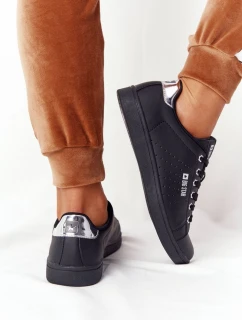 Damskie Skórzane Tenisówki BIG STAR DD274586 Czarno-Srebrne