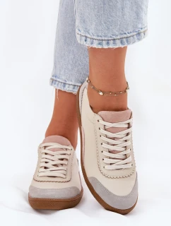 Skórzane Sneakersy Damskie Zazoo N1220 Beżowe