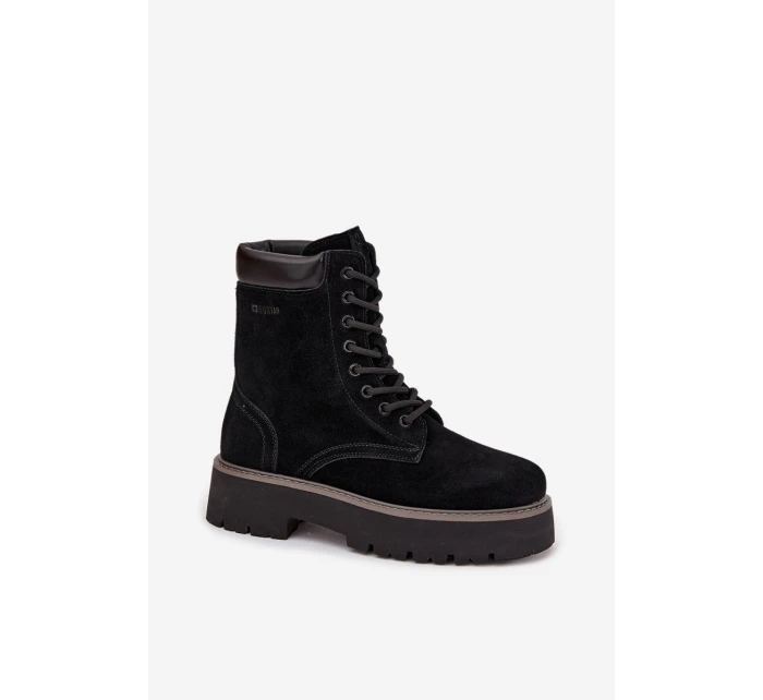 Zamszowe Botki Workery Damskie Sznurowane Big Star SS274791 Czarne