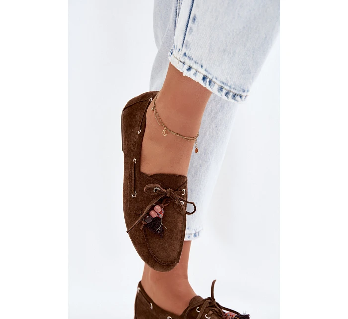 Dámské mokasíny s třásněmi a korálky Hnědé Teresa Dámské mokasíny s třásněmi a korálky Hnědé Teresa