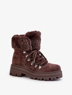 Dámske šnurovacie trapézy s kožušinou Dark Brown Vaminia