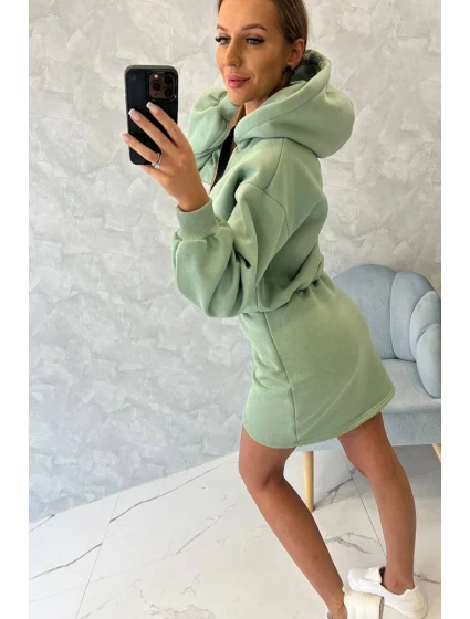 Zateplené šaty s obálkovým dnom tmavo mätovej farby