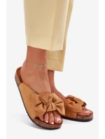 Klapki Damskie Na Korkowej Podeszwie Kokardką Camel Seressa Klapki Damskie Na Korkowej Podeszwie Kokardką Camel Seressa