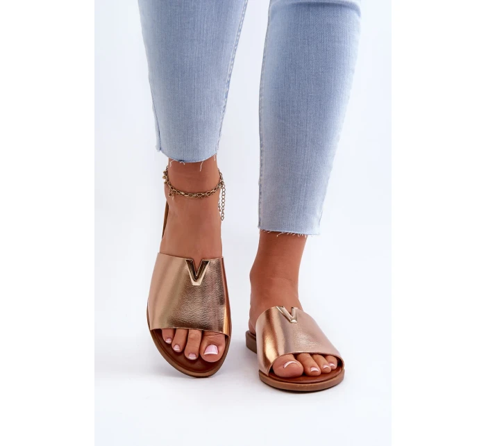 Dámske ploché papuče na podpätku z ekokože, zlaté Maliha