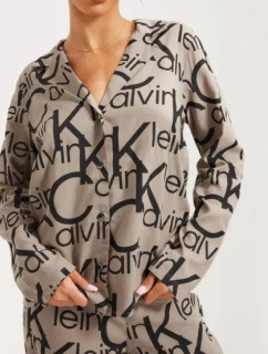 Dámsky vrchný diel pyžama QS6848E 5VM béžová / čierna - Calvin Klein