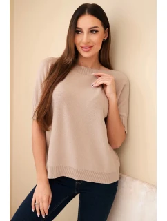 Dámský svetr z viskózy s krátkým rukávem tmavě béžový