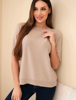 Dámský svetr z viskózy s krátkým rukávem tmavě béžový