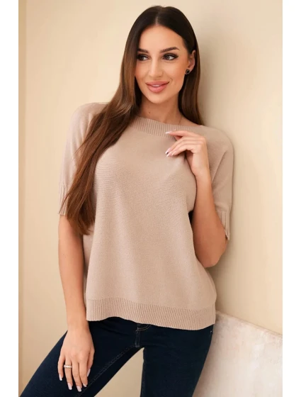 Dámský svetr z viskózy s krátkým rukávem tmavě béžový