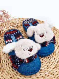 Dětské pantofle s podrážkou a medvídkem modré model 21641399 - Boto