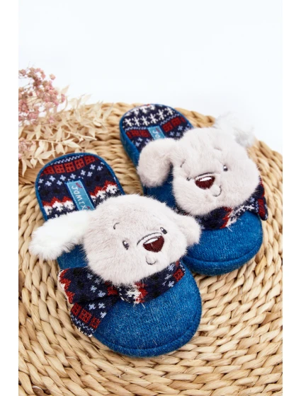 Dětské pantofle s podrážkou a medvídkem modré model 21641399 - Boto