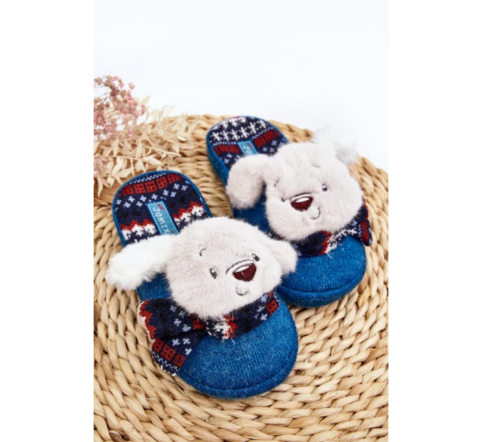 Dětské pantofle s podrážkou a medvídkem modré model 21641399 - Boto