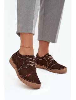 Skórzane Półbuty Damskie Z Przeszyciami Artiker 57C2114 Brązowe
